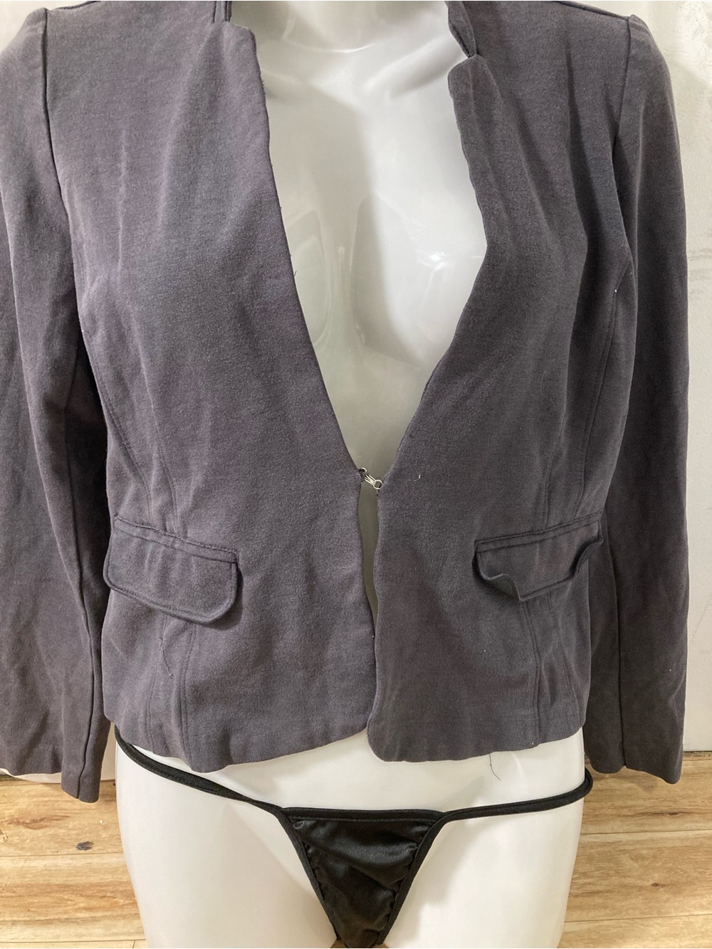 HAVE Y2K Open Front Cropped Blazer Jacket Gray Minimalist Office Chic M